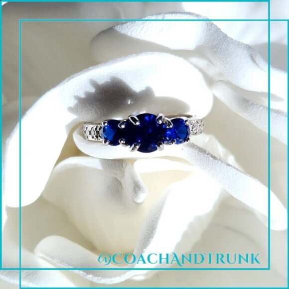 925 Sapphire Trinity Ring Channel Set White CZ STERLING SILVER NWT - Picture 4 of 9